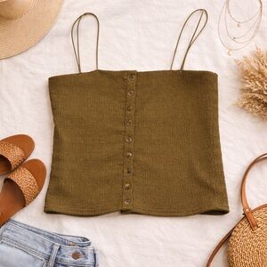 Cleo + Wolf Olive Textured Button Front Tank Top Size M Boho Minimalist